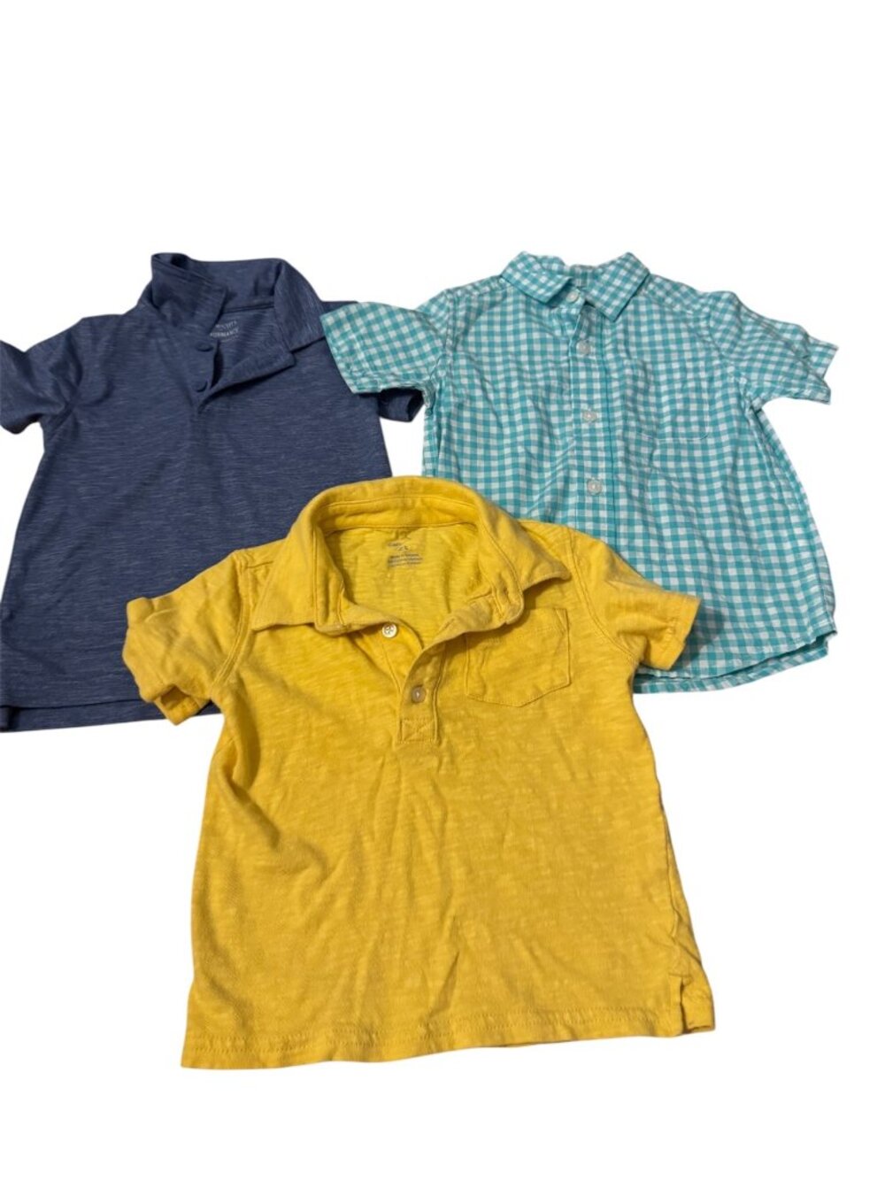 Toddler Boys Polo & Button-Up Shirt Bundle Size 2T Blue Yellow Plaid 3 Pack
